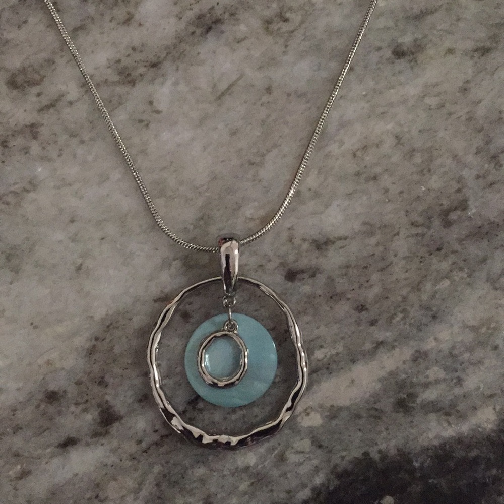 New Lia Sophia SILVER Tone TEAL Stone Necklace - Picture 5 of 6